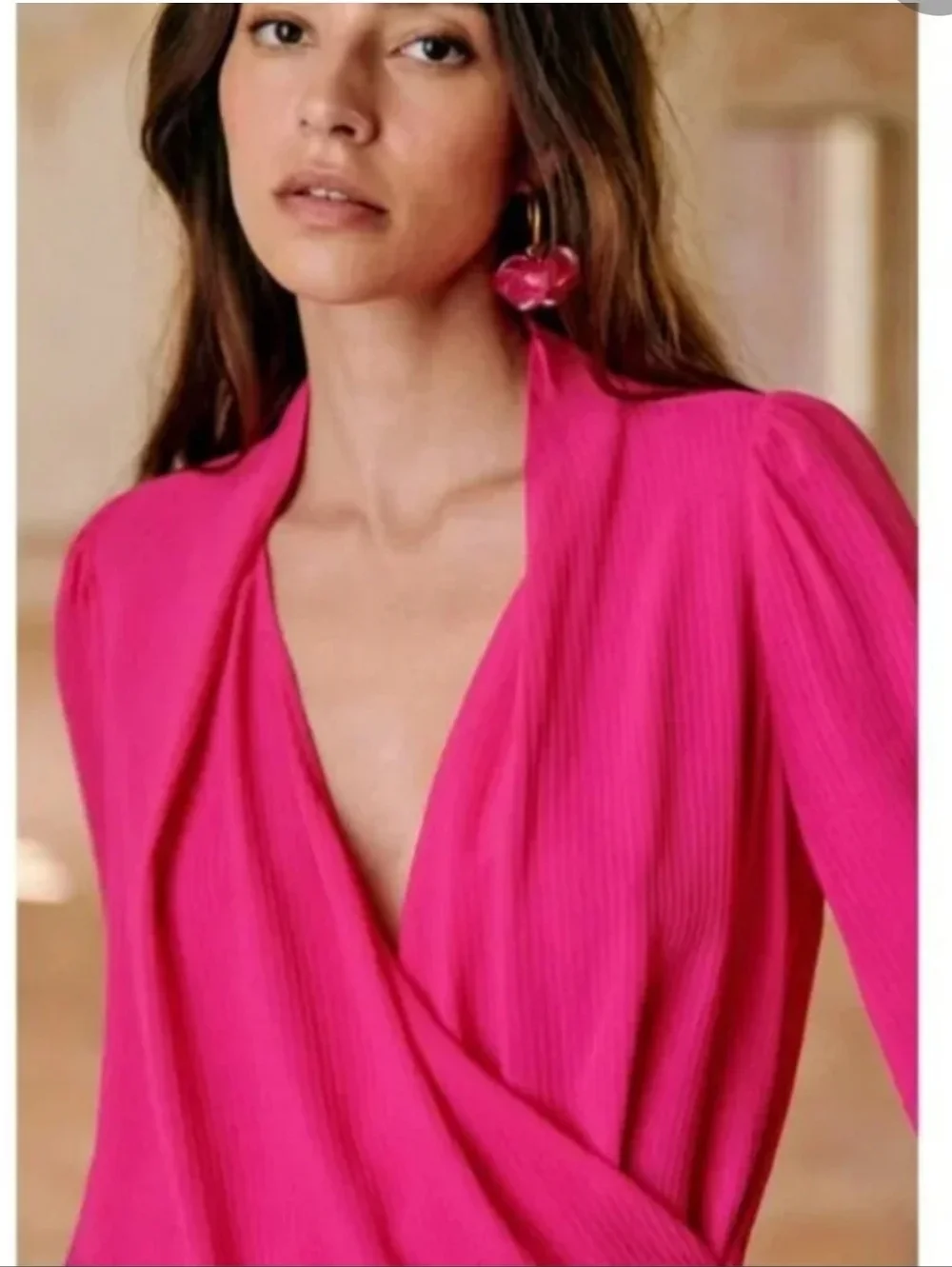 Sezane Abelia Wrap Blouse In Pink - Picture 2 of 12